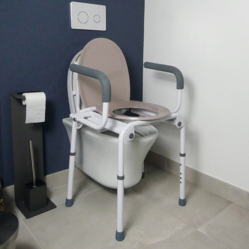 Cadre de toilettes rehausseur, cuvette basse + accoudoirs